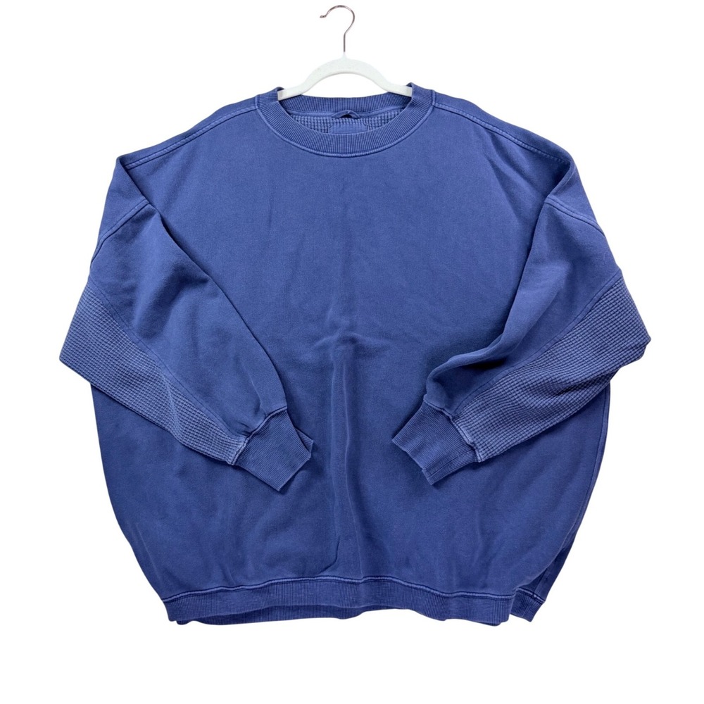 Aerie Sweatshirt Women XL Blue Oversized Waffle Knit Sleeve Crewneck Pullover